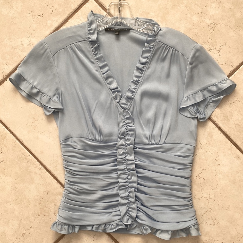 Antonio Melani silk spandex small pink ruffle blouse